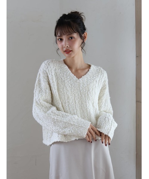 ぽりちゃん51 fifth（フィフス） ニット セーター ぽんぽんラメヤーンVネックニット