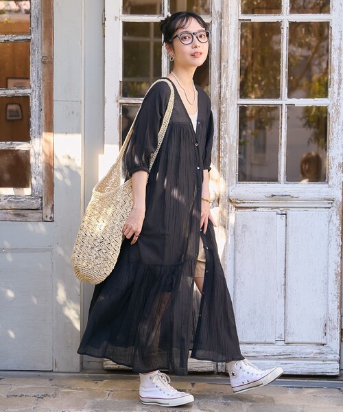 ワンピース　ラベンダー　F 新品 FREAK'S STORE（フリークスストア） 7分袖ワンピース フリ- ラベンダー