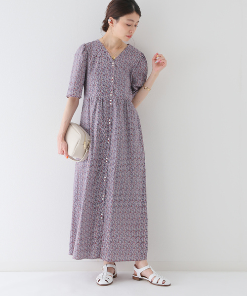 「SLOBE IENA」 半袖ワンピース「LIBERTYコラボ」 - ブルー レディースの画像