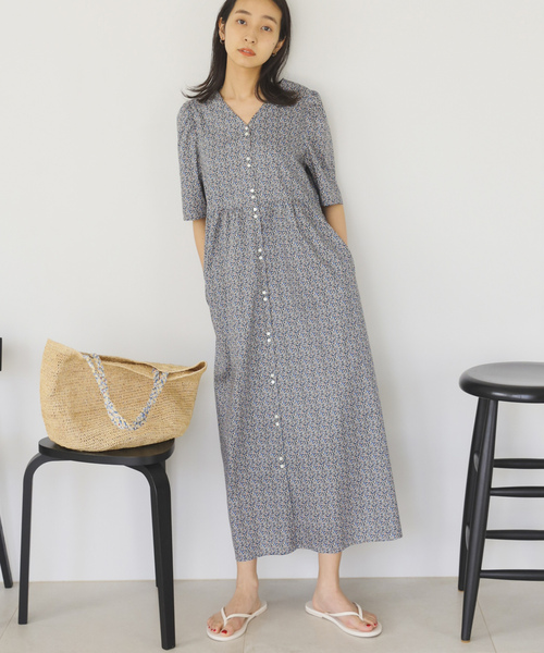 「SLOBE IENA」 半袖ワンピース「LIBERTYコラボ」 - ブルー レディースの画像