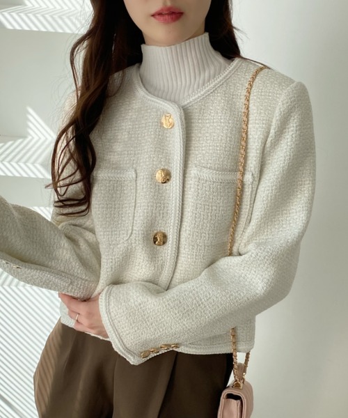 「Ada.」 ツイードジャケット M ブラック レディース_画像2