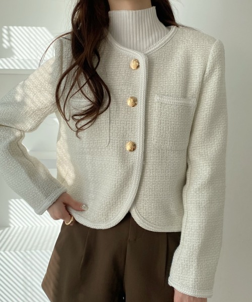 「Ada.」 ツイードジャケット M ブラック レディース_画像5