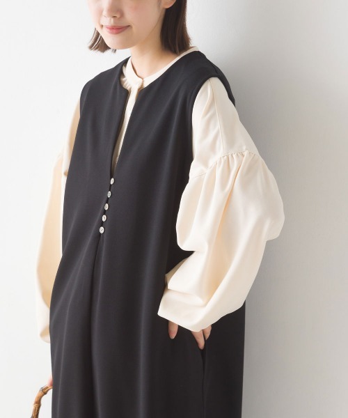 「OMNES」 ノースリーブワンピース FREE グレイッシュベージュ レディース_画像6