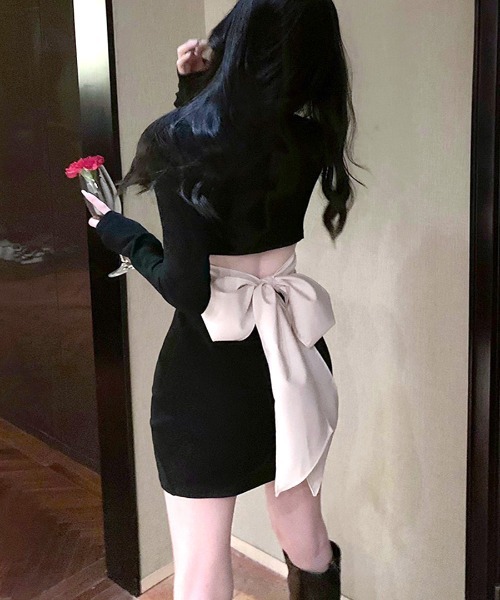 「Riff」 長袖ワンピース M ブラック レディース_画像8