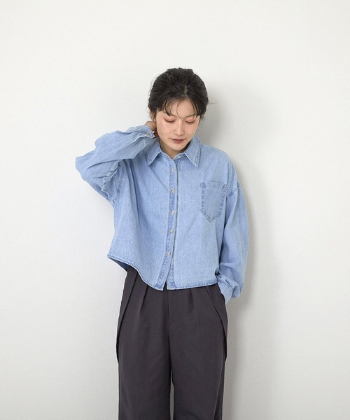 illumine ブラウス シャツ ショート丈デニムシャッツ レディース
