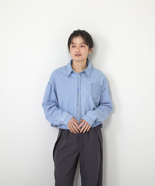 illumine ブラウス シャツ ショート丈デニムシャッツ レディース