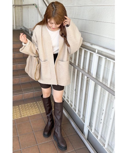 「&. NOSTALGIA」 ノーカラージャケット M モカ レディース_画像3