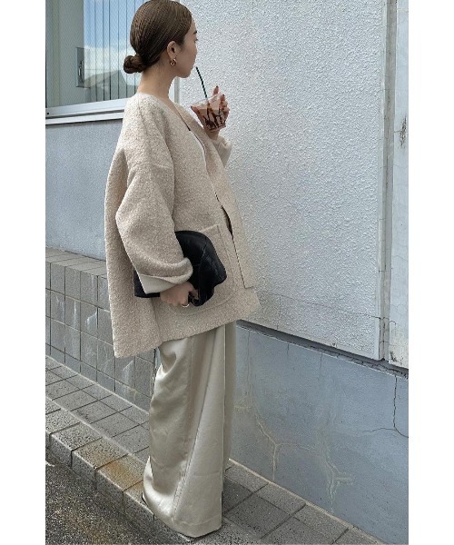 「&. NOSTALGIA」 ノーカラージャケット M モカ レディース_画像9