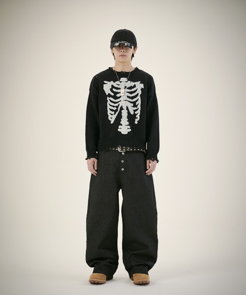 ワイドパンツ ジーンズ 13ozボタンフライワイドバギーデニム メンズ
