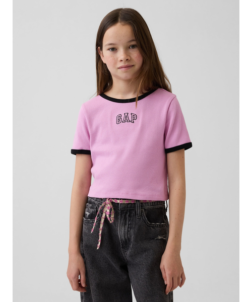 GAP（ギャップ） tシャツ GAPロゴ リブ リンガーTシャツ (キッズ
