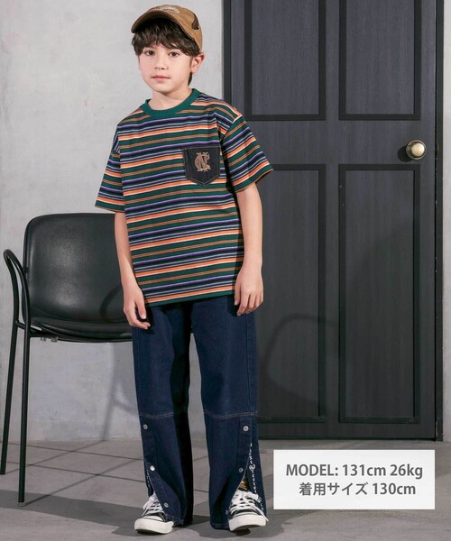 nexchic（ネクシック） パンツ ボタンスリット開きワイドデニムパンツ