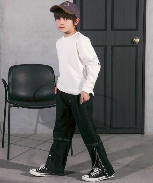 nexchic（ネクシック） パンツ ボタンスリット開きワイドデニムパンツ