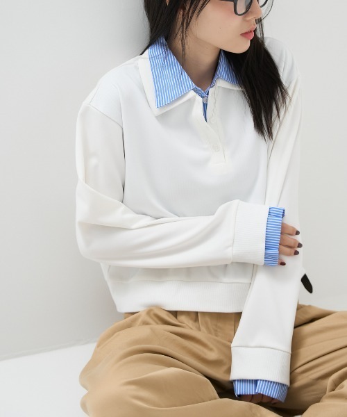 ブラウス シャツ シャツレイヤード風ポンチ長袖プルオーバー レディース | TRIANGLE PALETTE