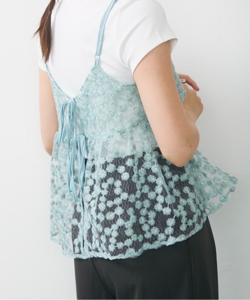 Lunea キャミソール ジャガード花柄シアービスチェ/キャミソール