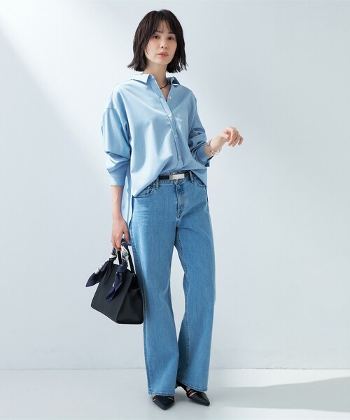 新品同様インディヴィINDIVI★デニムシャツチュニック INDIVI（インディヴィ） ブラウス シャツ 「洗える」デニムライク