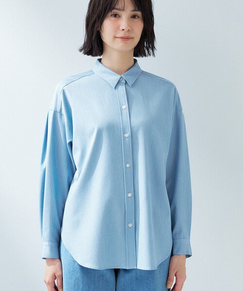 新品同様インディヴィINDIVI★デニムシャツチュニック INDIVI（インディヴィ） ブラウス シャツ 「洗える」デニムライク