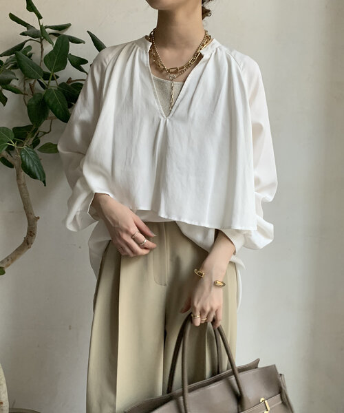 「DouDou」 7分袖シャツ FREE ネイビー レディース_画像7