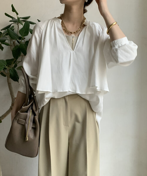 「DouDou」 7分袖シャツ FREE ネイビー レディース_画像8