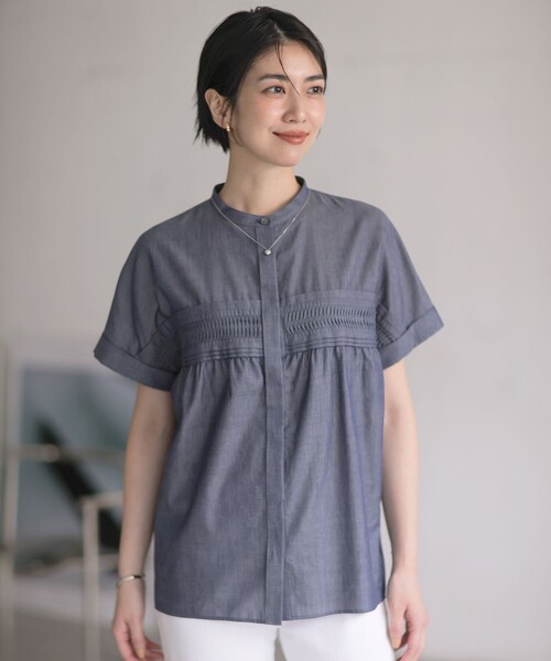 J.PRESS（J.プレス） ブラウス シャツ 半袖 シアーデニム フレンチ 