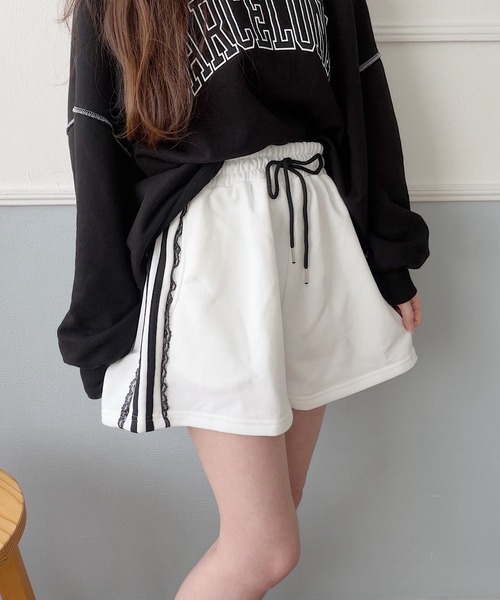 Nana パンツ レースラインスウェットショートパンツ レディース