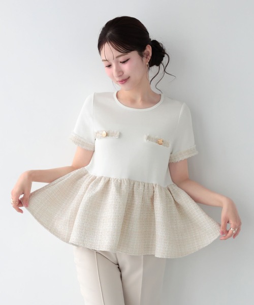 Fit more（フィットモア） ツイードペプラムトップス レディース