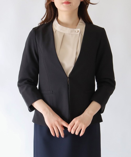 「TRUDEA」 ノーカラージャケット MEDIUM ブラック レディース_画像2