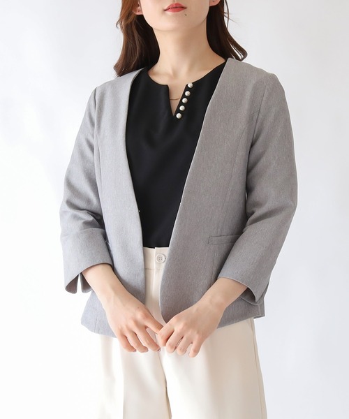 「TRUDEA」 ノーカラージャケット MEDIUM ブラック レディース_画像7