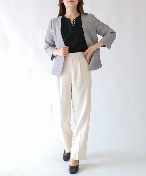 「TRUDEA」 ノーカラージャケット MEDIUM ブラック レディース_画像9