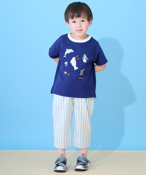 petit main ワイドパンツ パンツ 綿レーヨン8分丈ゆるパンツ キッズ