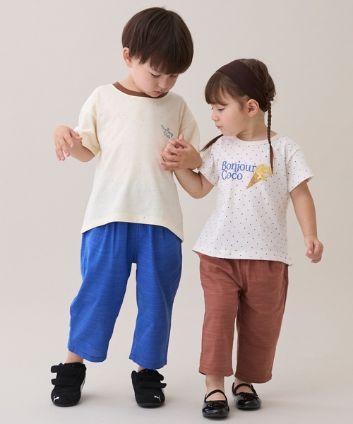 petit main ワイドパンツ パンツ 綿レーヨン8分丈ゆるパンツ キッズ