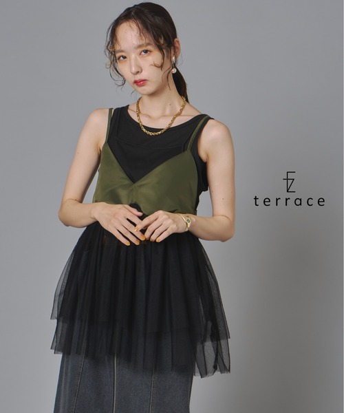 terrace キャミソール ドレープチュールペプラムフリルビスチェ