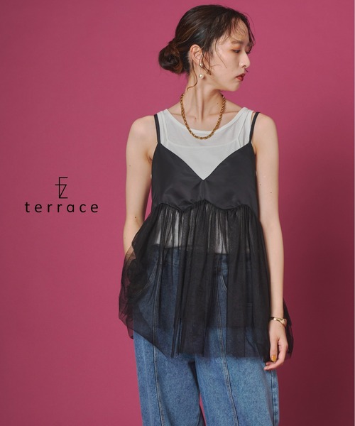 terrace キャミソール ドレープチュールペプラムフリルビスチェ