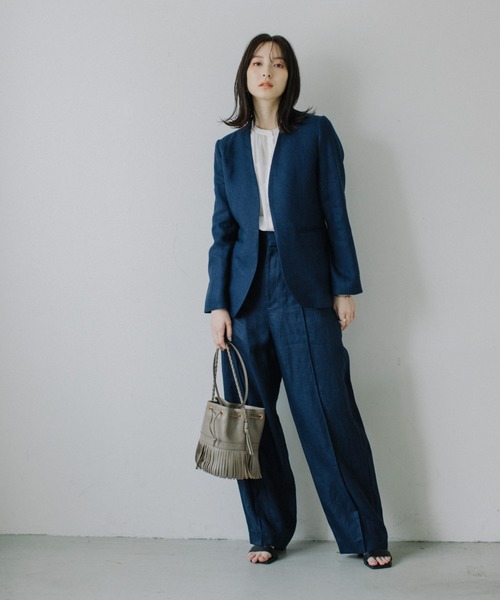 宅配便配送 Liyoca ジャケット ノーカラージャケット 「Liyoca」リネン ジャケット・アウター