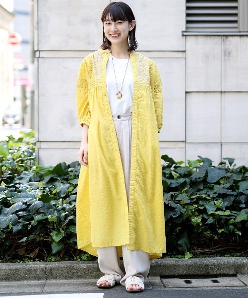 5 サラマリカ 刺繍 シャツワンピース ロング ゆったり イエロー 大きめ