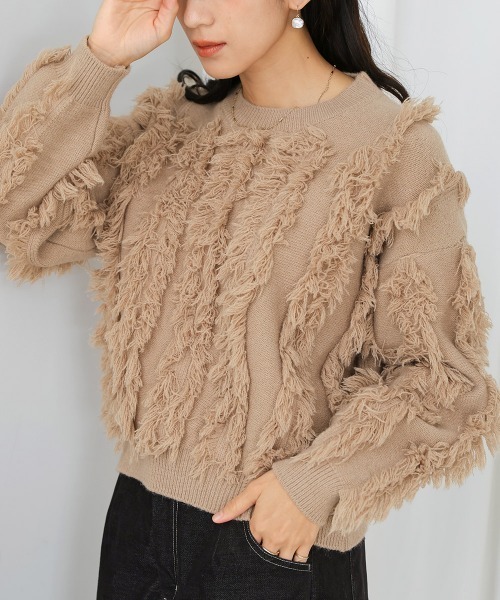 ブージュルード（Bou Jeloud）/柄編みフリンジニットプルオーバー Bou Jeloud（ブージュルード） ニット セーター ボリュームフリンジ