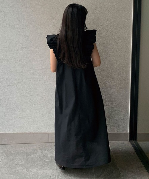 返品可能　涼しい　フリル　リネン　ワンピース CORNERS ワンピース リネンタッチノースリフリルワンピース