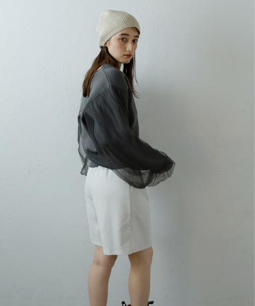 カーディガン TULLE SLEEVE KNIT CARDIGAN/チュールスリーブニットカーディガン レディース セール】TULLE SLEEVE KNIT CARDIGAN/チュールスリーブニット