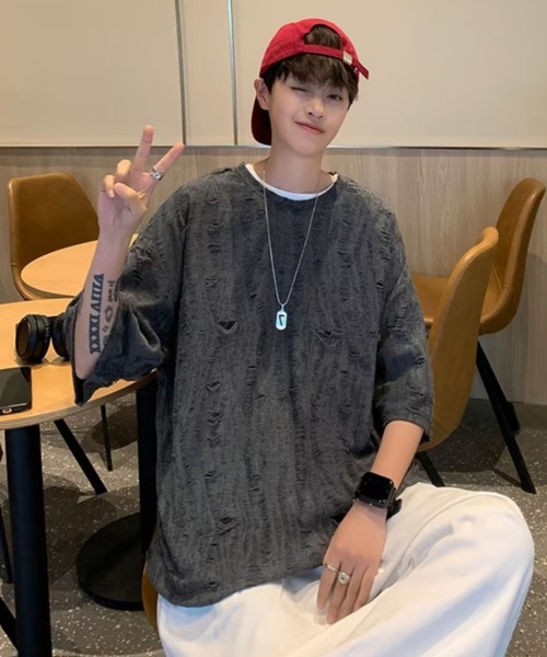 B.R.U tシャツ ダメージシアートップス メンズ レディース