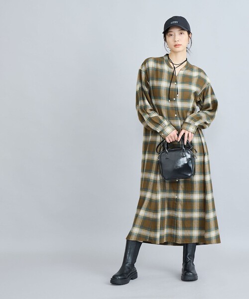 coen（コーエン） ワンピース オンブレチェックフレアシャツワンピース