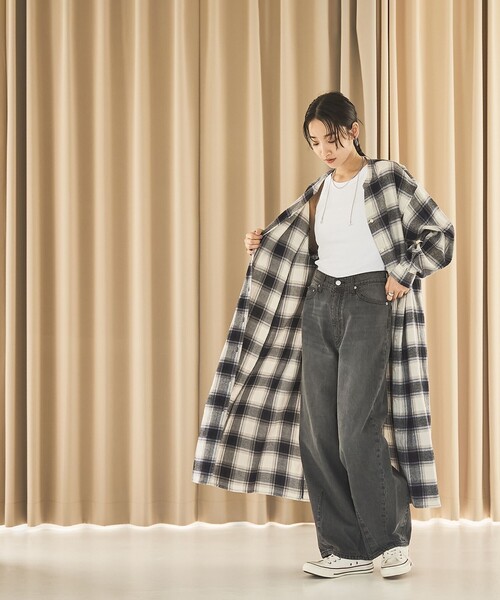 coen（コーエン） ワンピース オンブレチェックフレアシャツワンピース