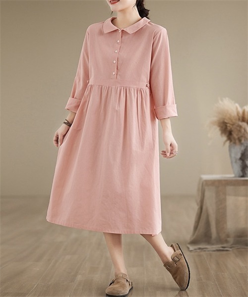 FREE STYLISTS シャツワンピース 麻綿100％シャツワンピース