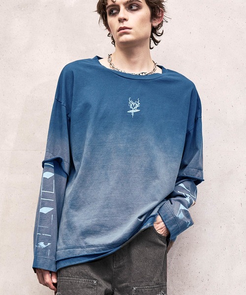 VI E DIT tシャツ Gradient Bleach Melt Logo Long Sleeve T-shirt
