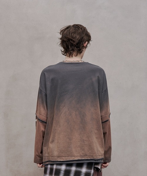 VI E DIT tシャツ Gradient Bleach Melt Logo Long Sleeve T-shirt