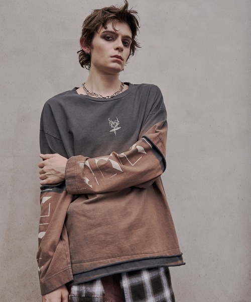 VI E DIT tシャツ Gradient Bleach Melt Logo Long Sleeve T-shirt