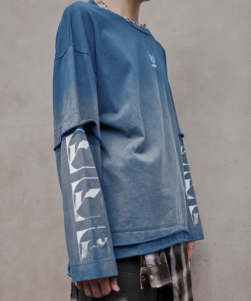 VI E DIT tシャツ Gradient Bleach Melt Logo Long Sleeve T-shirt