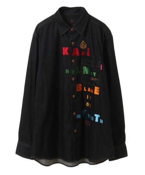 Karl Helmut シャツ カラフルロゴ刺繍デニムシャツブラウス メンズ  