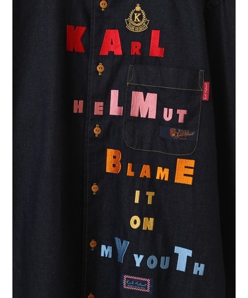 Karl Helmut シャツ カラフルロゴ刺繍デニムシャツブラウス メンズ  