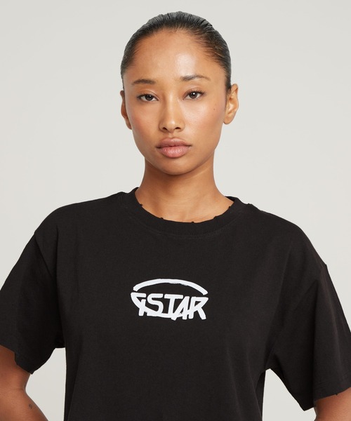 G-STAR RAW tシャツ CROPPED LOGO RELAXED TOP/クロップド