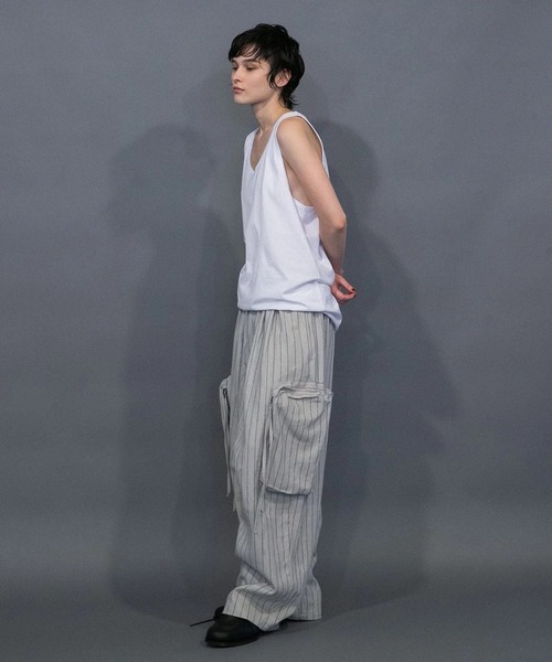 my beautiful landlet / WOOL TWILL TUCK WIDE PANTS / BLACK