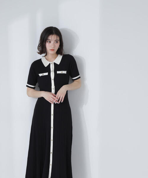 NATURAL BEAUTY BASIC ワンピース ポロバイカラーニット